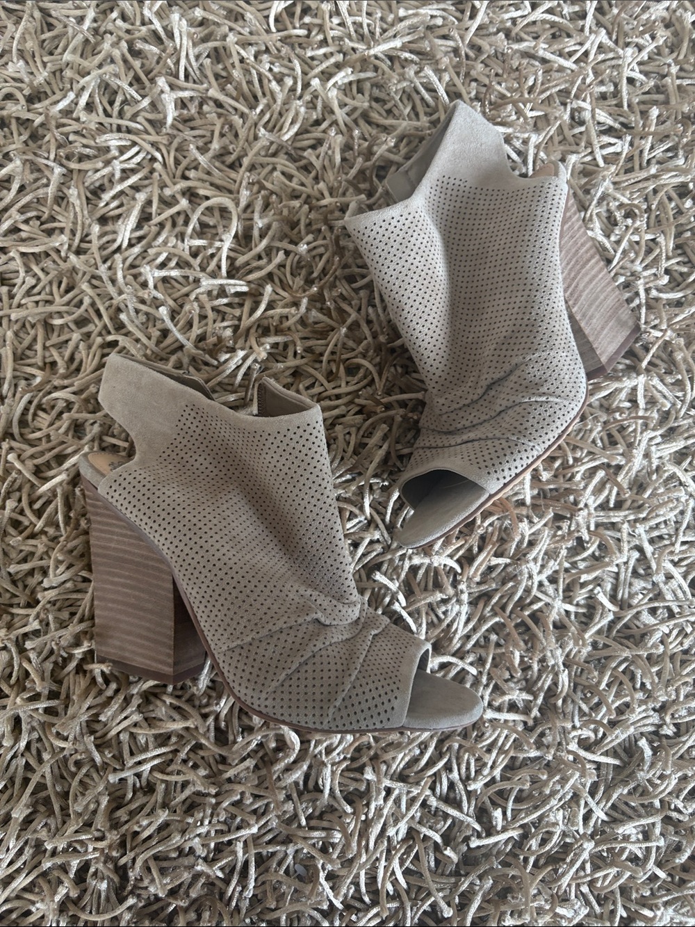 NEW Vince Camuto Taupe Perforated Peep-Toe Block Heel Booties -